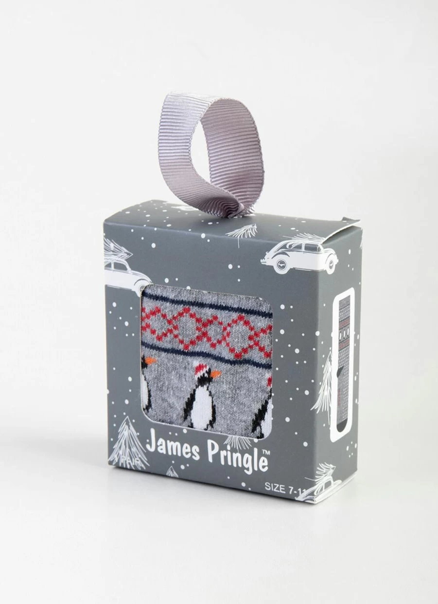 James Pringle Men's Penguin Gift Box Sock - Cozy Winter Socks for Men, Novelty Animal Socks, Unique Present for Him
