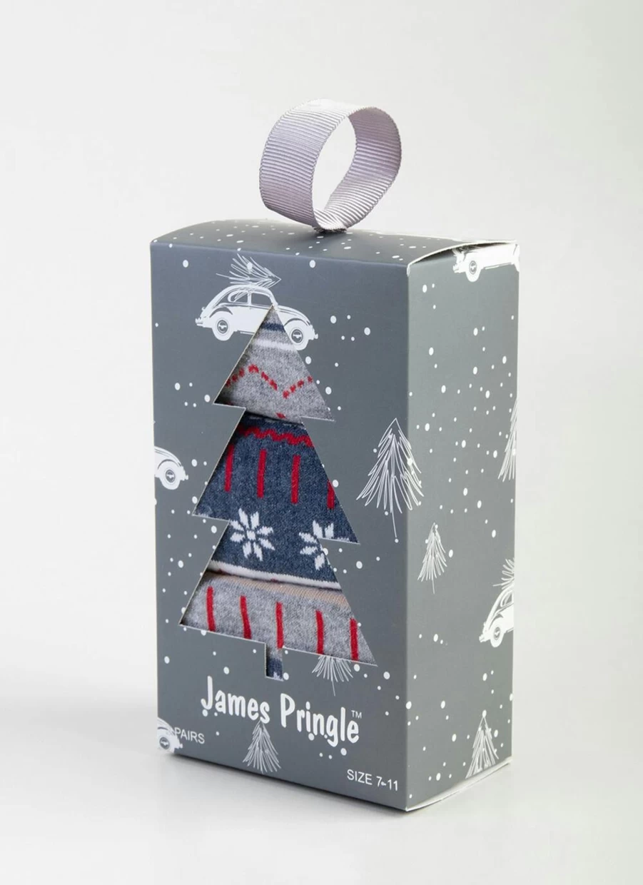 James Pringle Men's Fair Isle Socks Gift Set - 3 Pack Premium Knitted Winter Socks