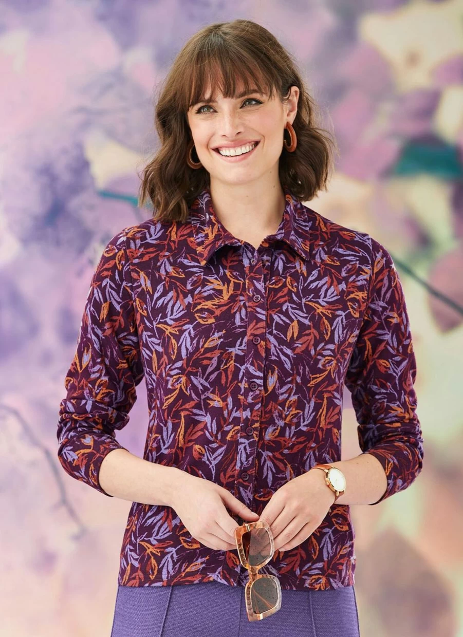 Honor Millburn Women's Printed Jersey Blouse - Stylish Casual Top for Everyday Wear