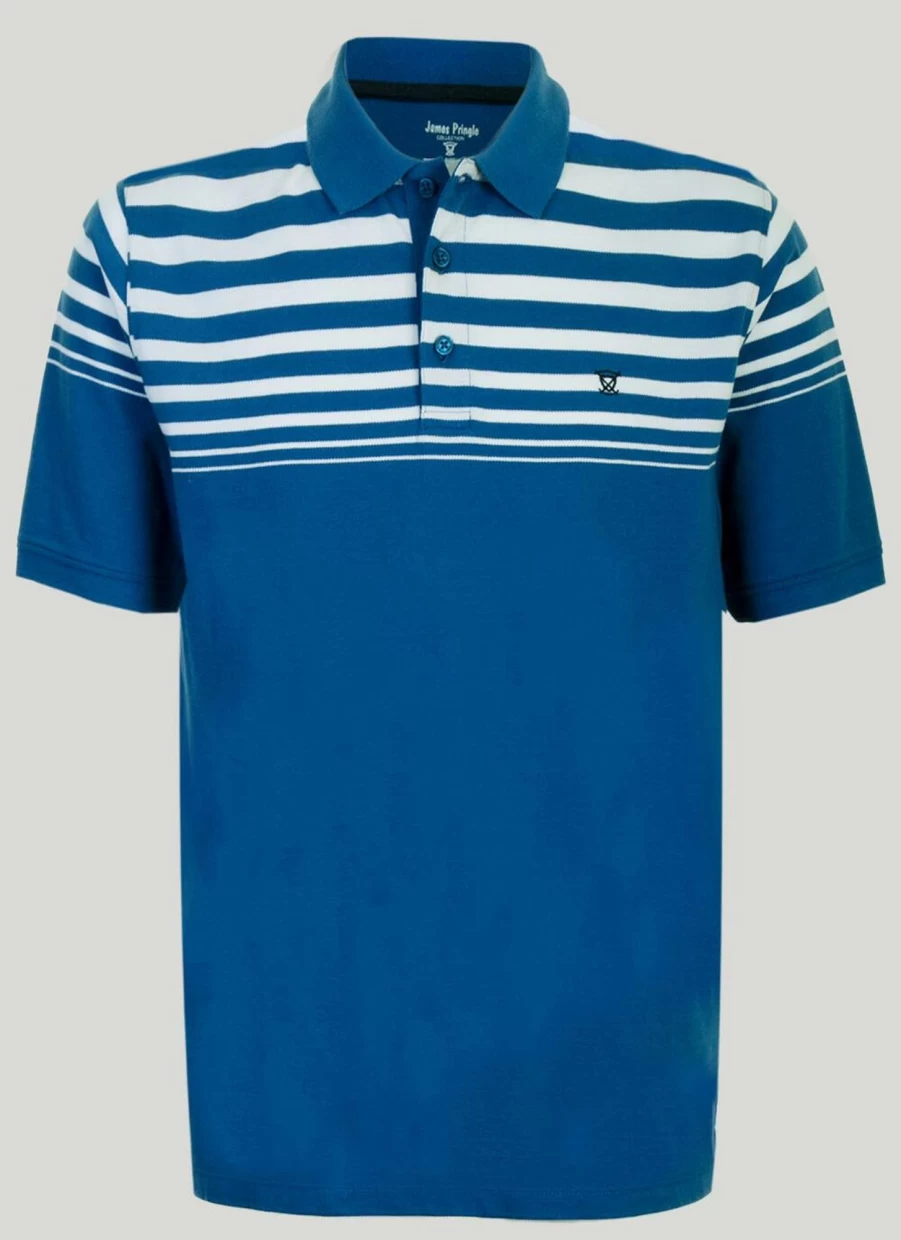 James Pringle Men's Gradient Stripe Polo Shirt - Classic Casual Knit Top