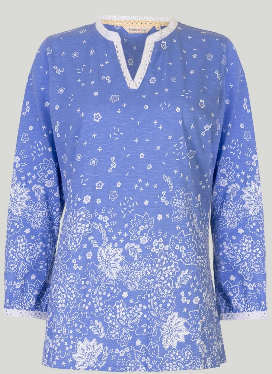 Country Rose Women's Stylish Border Print Jersey Top - Trendy & Comfortable