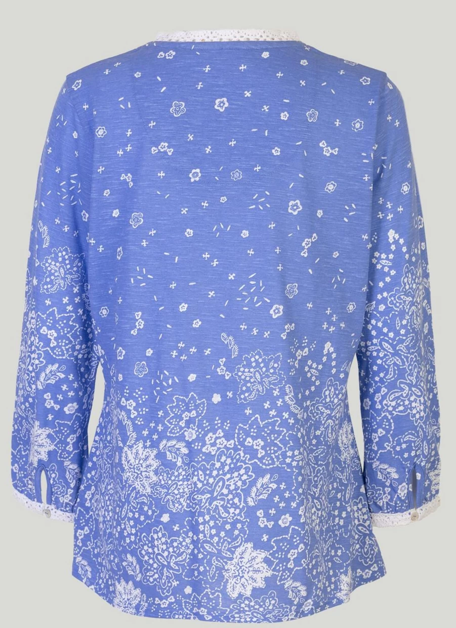 Country Rose Women's Stylish Border Print Jersey Top - Trendy & Comfortable