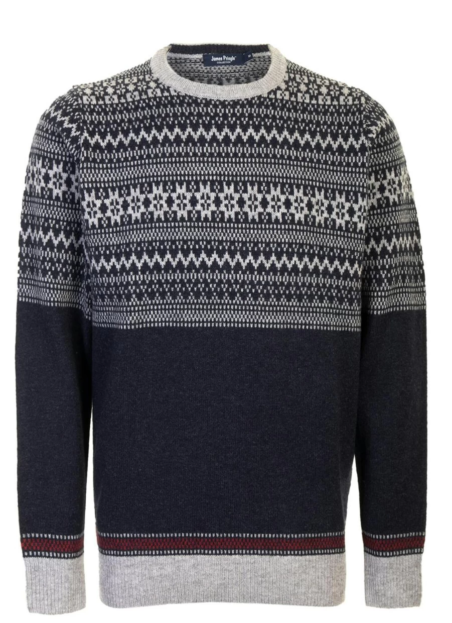 James Pringle Men's Machine Washable Lambswool Fairisle Jumper - Premium Knit Sweater for Men