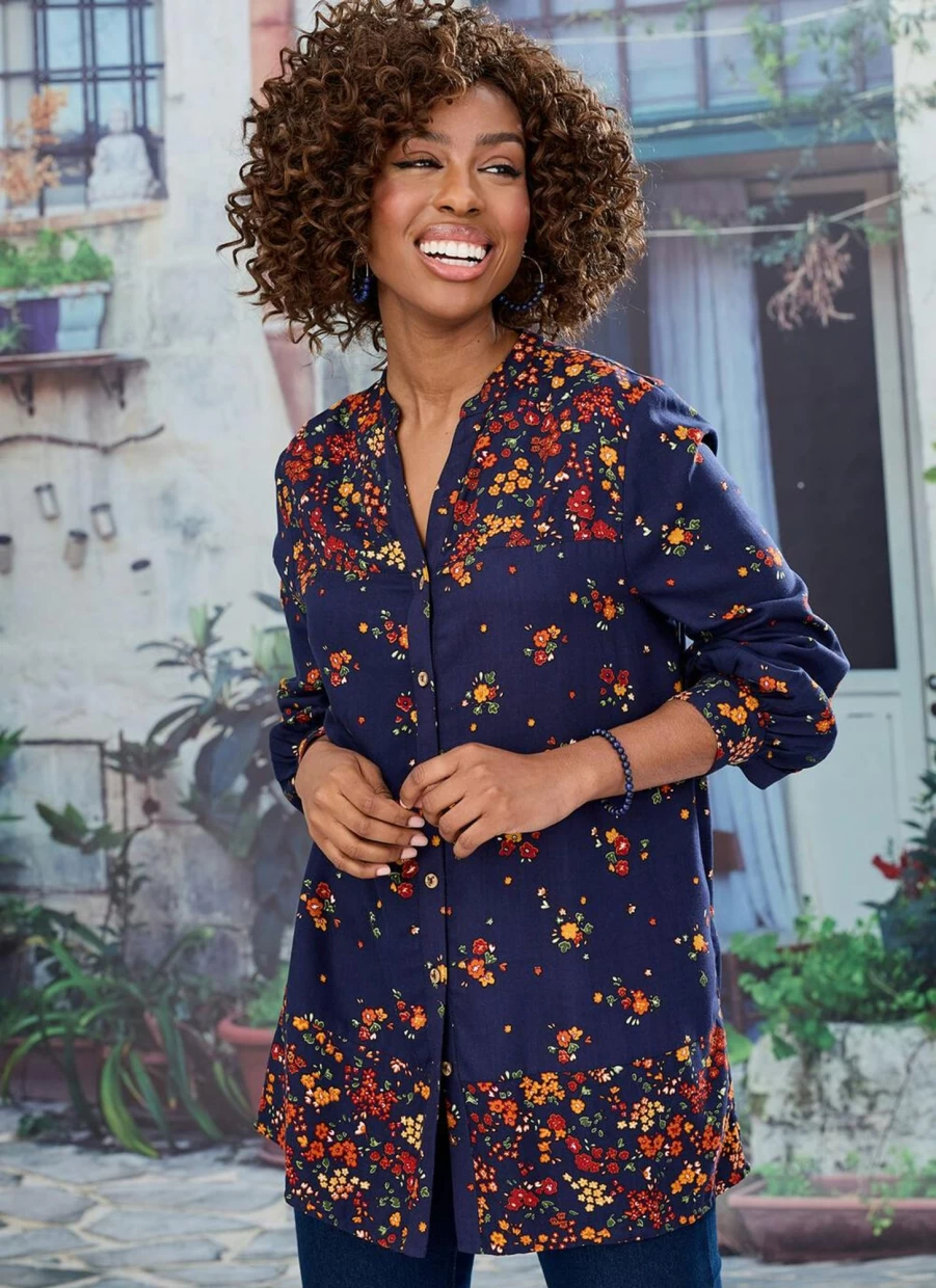 Country Rose Women's Floral Print Blouse - Elegant Flowy Top for Casual & Dressy Outfits
