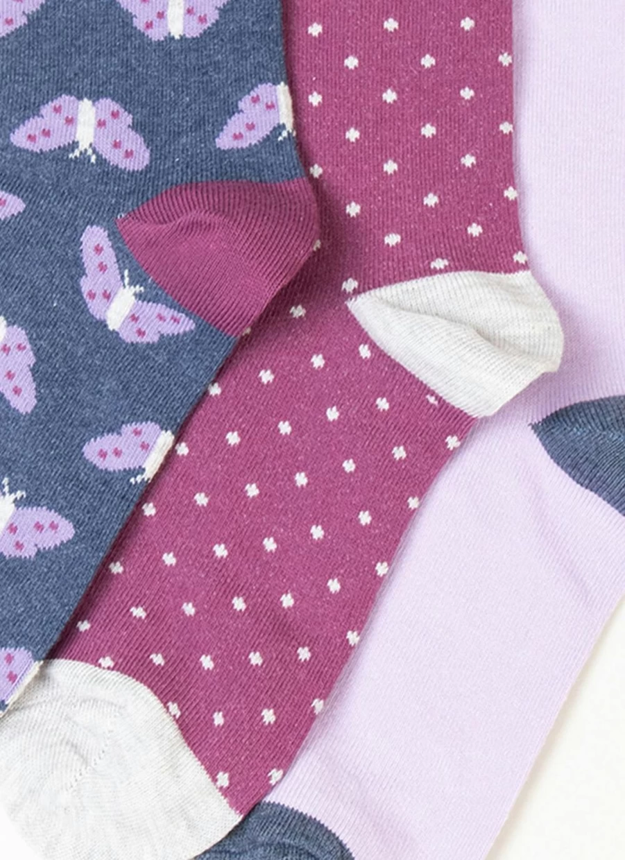Isle Women's 3 Pack Butterfly & Spot Pattern Ankle Socks - Colorful Casual Crew Socks