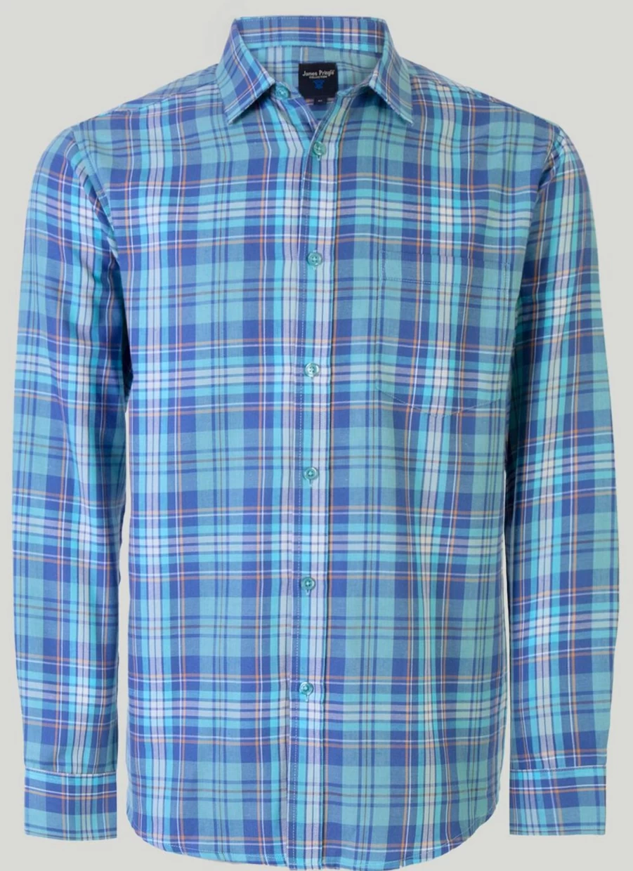 James Pringle Men's Classic Long Sleeve Check Shirt - Premium Tartan Plaid Button-Up for Men