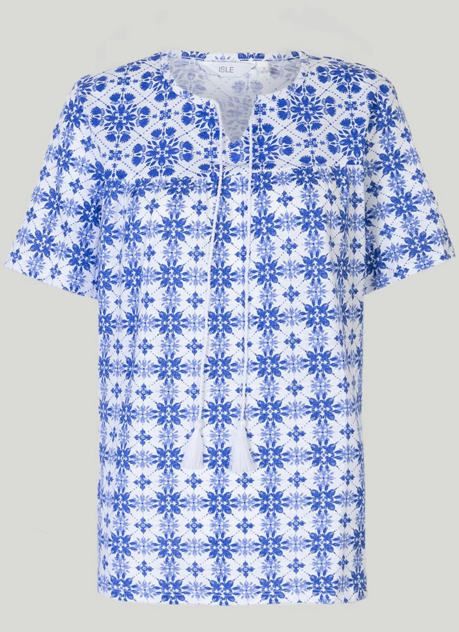 "Isle Women's Floral Tie Neck Blouse - Stylish Printed Top for Women"