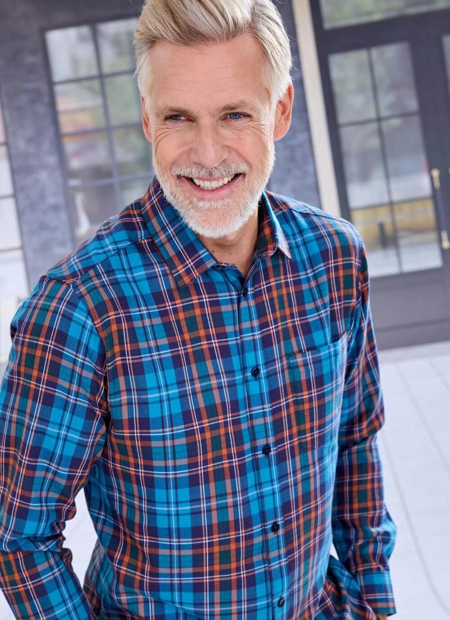 James Pringle Men's Teal Checkered Long Sleeve Casual Shirt