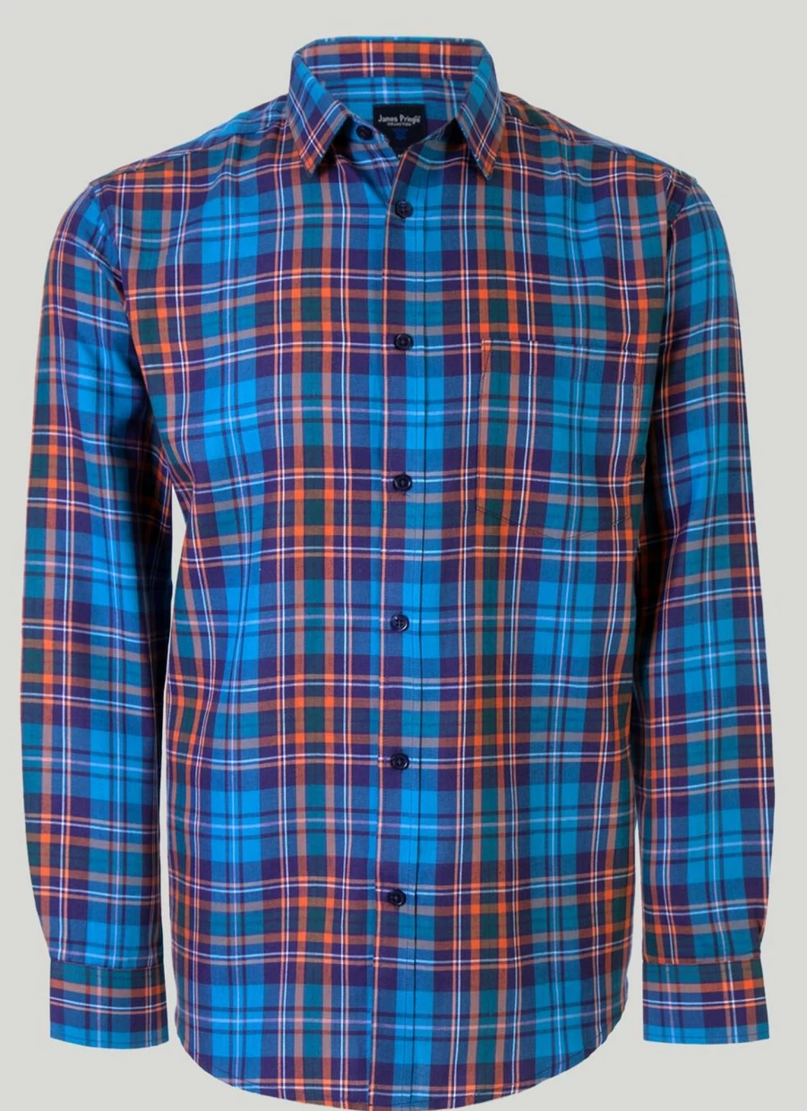 James Pringle Men's Teal Checkered Long Sleeve Casual Shirt