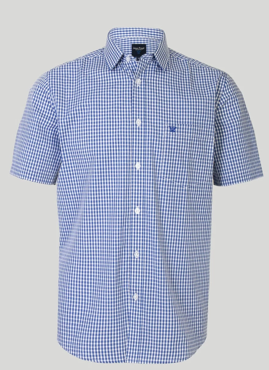 James Pringle Men's Short Sleeve Checkered Shirt - Classic Plaid Casual Summer Top