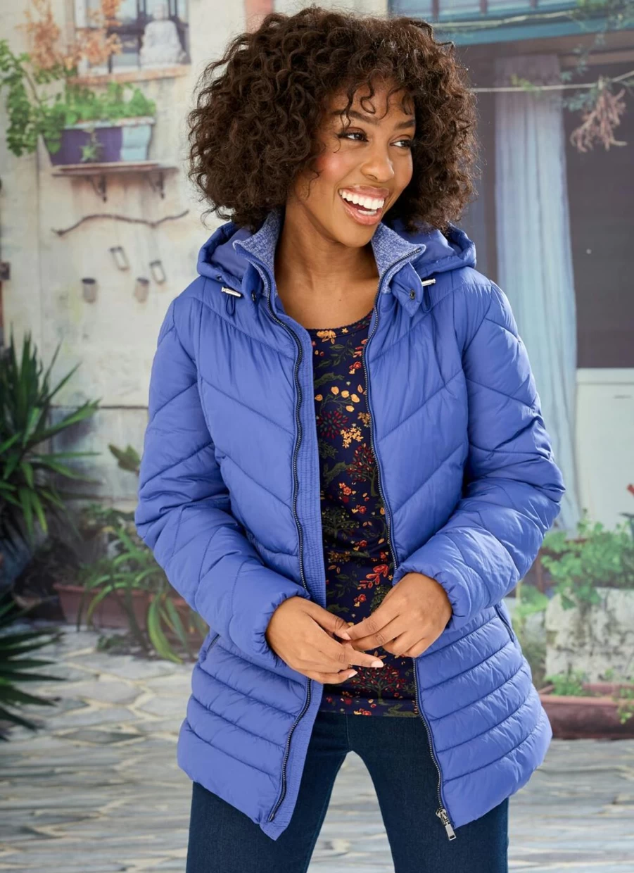 Isle Women's Blue Padded Hooded Jacket - Warm Winter Coat with Zip Closure