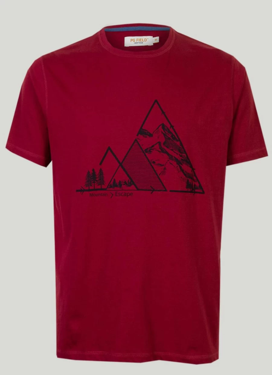 PG Field Men's Red Graphic Print T-Shirt - Stylish Casual Tee for Men