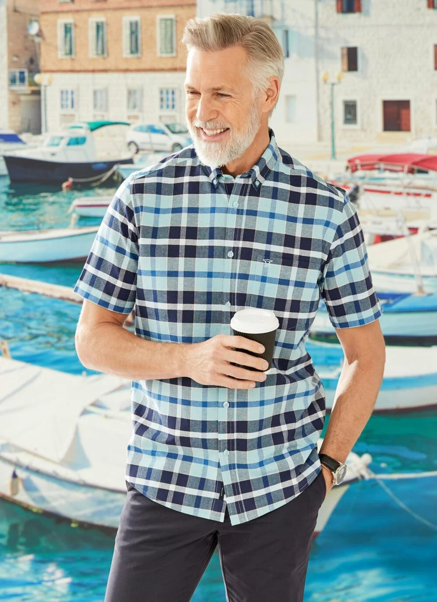 Men's James Pringle Short Sleeve Oxford Check Shirt - Classic Plaid Casual Button Down Shirt for Men