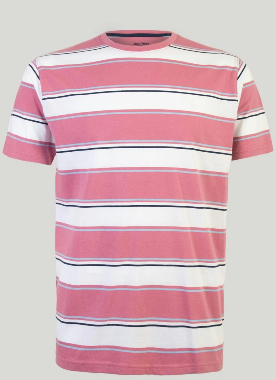 James Pringle Men's Stripe T-Shirt - Classic Cotton Crewneck Tee for Casual Wear