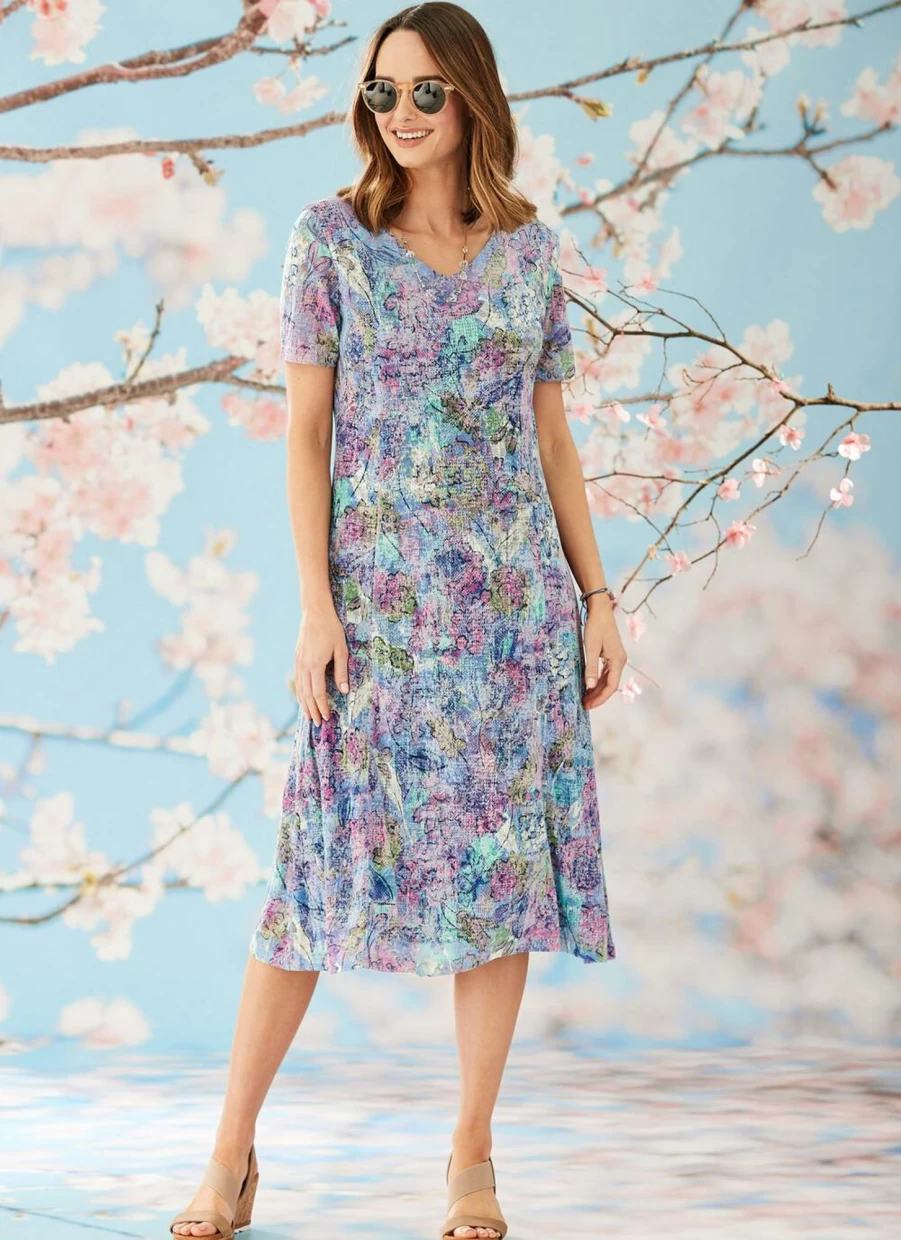 Honor Millburn Women's Floral Print Dress with Free Necklace - Elegant Casual Summer Dress