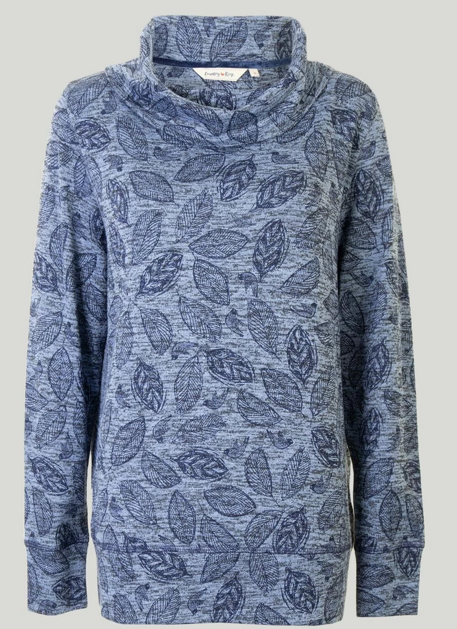 Country Rose Women's Blue Printed Cowl Neck Top - Stylish & Comfortable