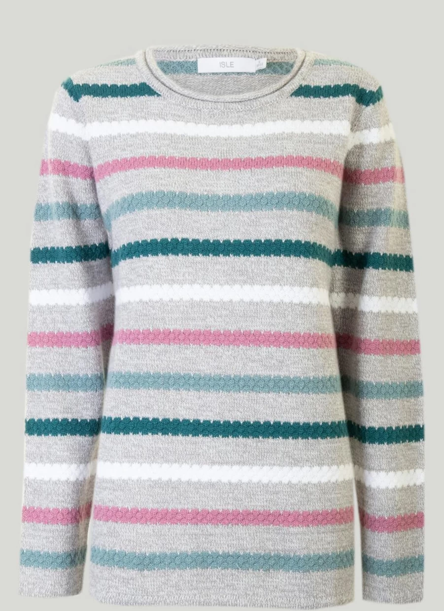 Isle Women's Textured Stripe Knit Jumper - Soft Casual Crewneck Sweater