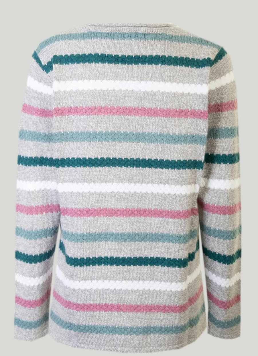 Isle Women's Textured Stripe Knit Jumper - Soft Casual Crewneck Sweater