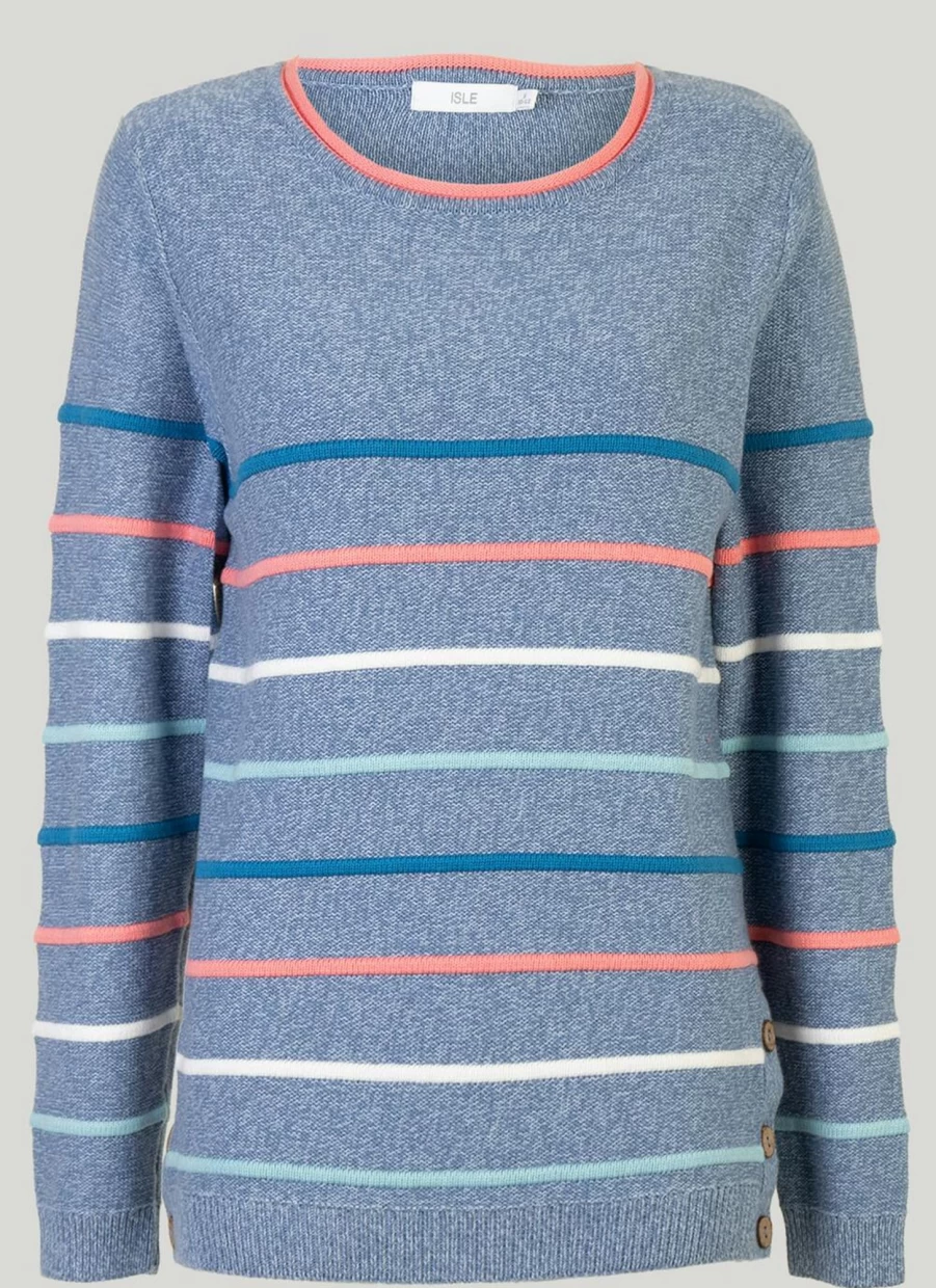 Isle Women's Cotton Striped Jumper - Soft Casual Knit Sweater