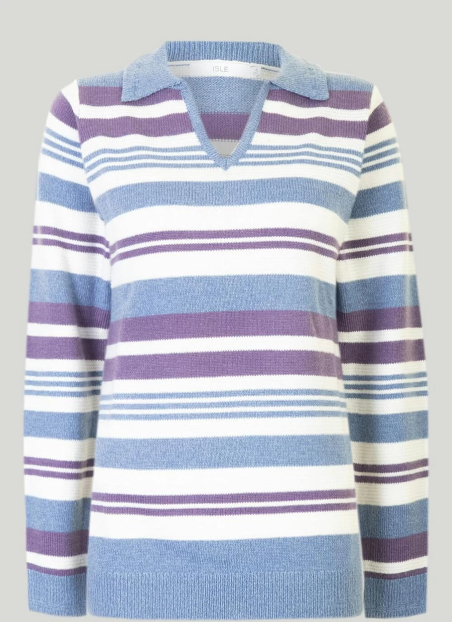 Isle Women's Ivory Striped Collar Jumper - Classic Knit Sweater