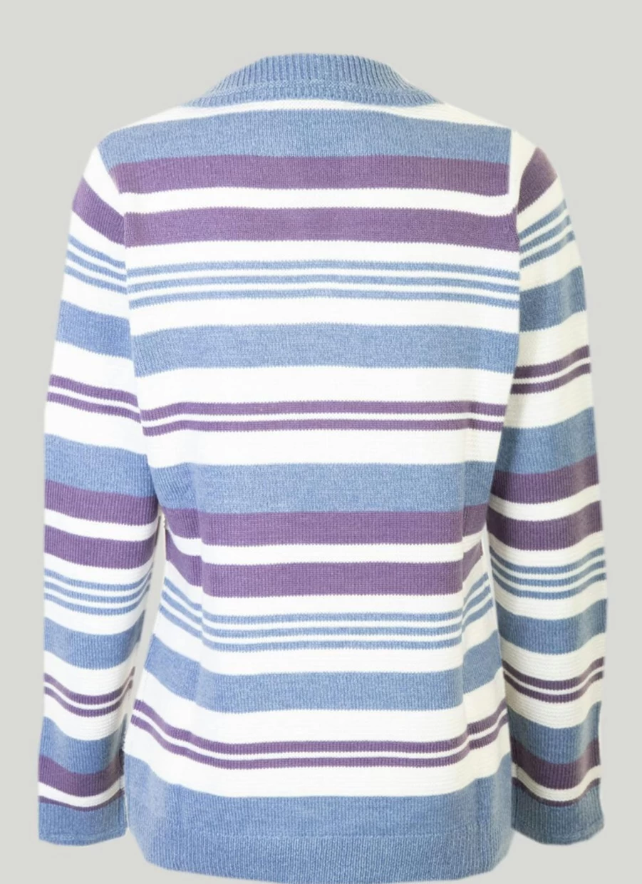 Isle Women's Ivory Striped Collar Jumper - Classic Knit Sweater
