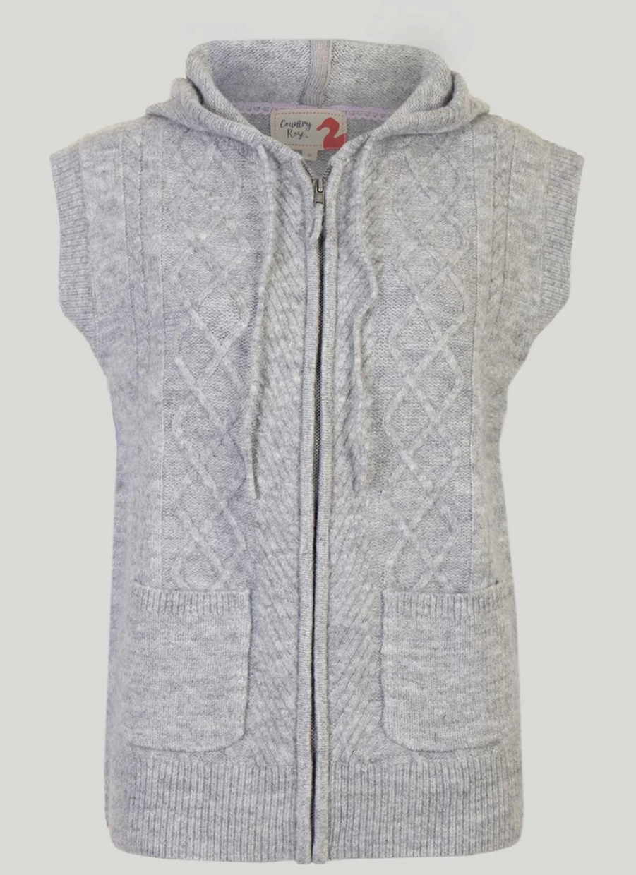 Country Rose Women's Cable Knit Hooded Gilet - Stylish Warm Fleece Vest