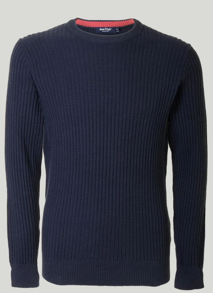 James Pringle Men's Cotton Purl Knit Jumper - Soft Classic Crewneck Sweater