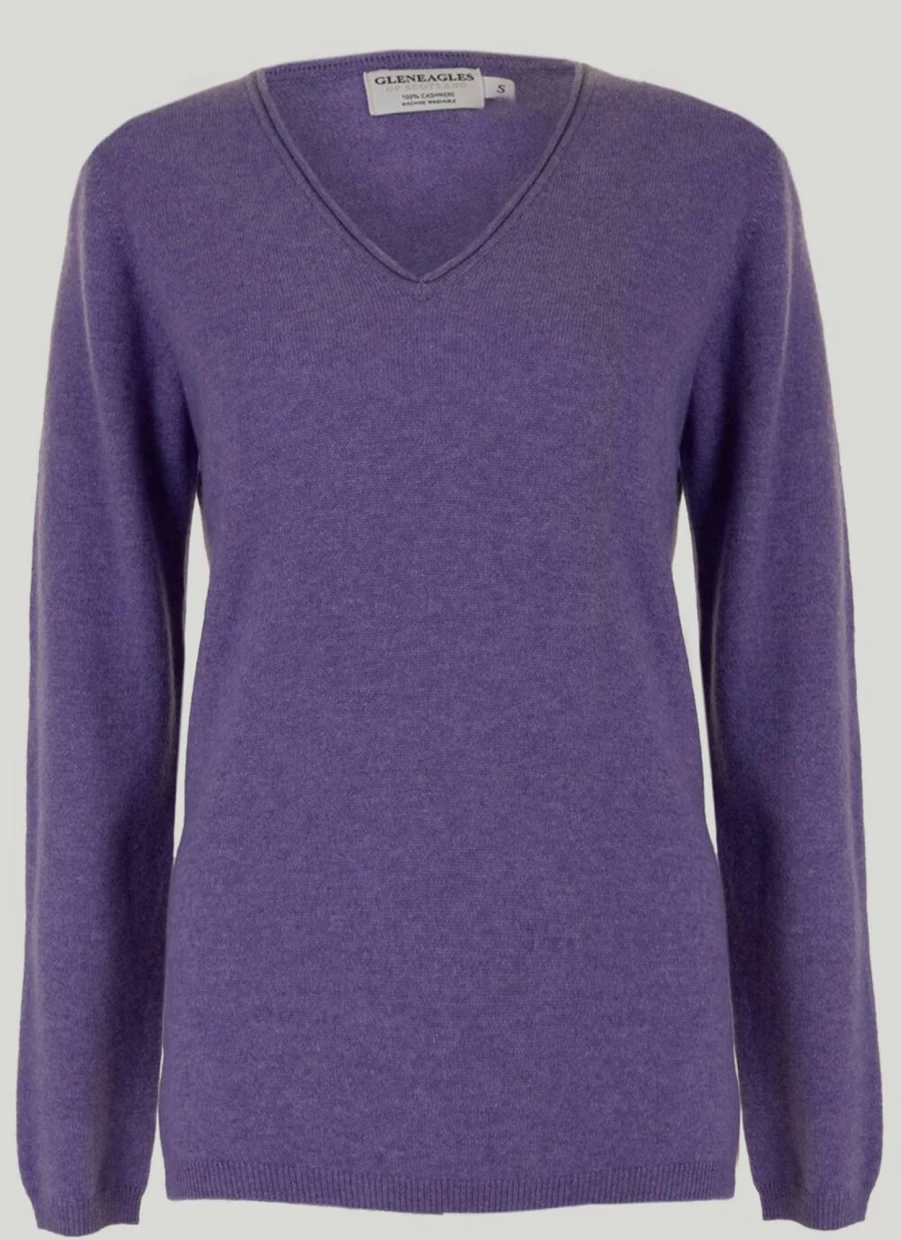 Gleneagles Women's Cashmere V-Neck Jumper Soft Luxurious Sweater