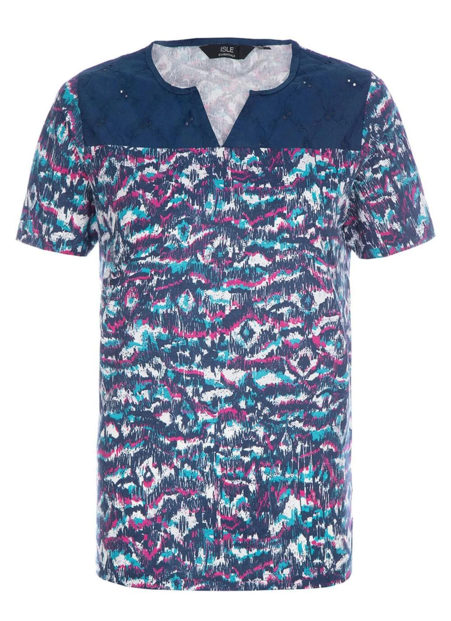 Isle Women's Navy Print T-Shirt - Stylish Casual Tee with Unique Design