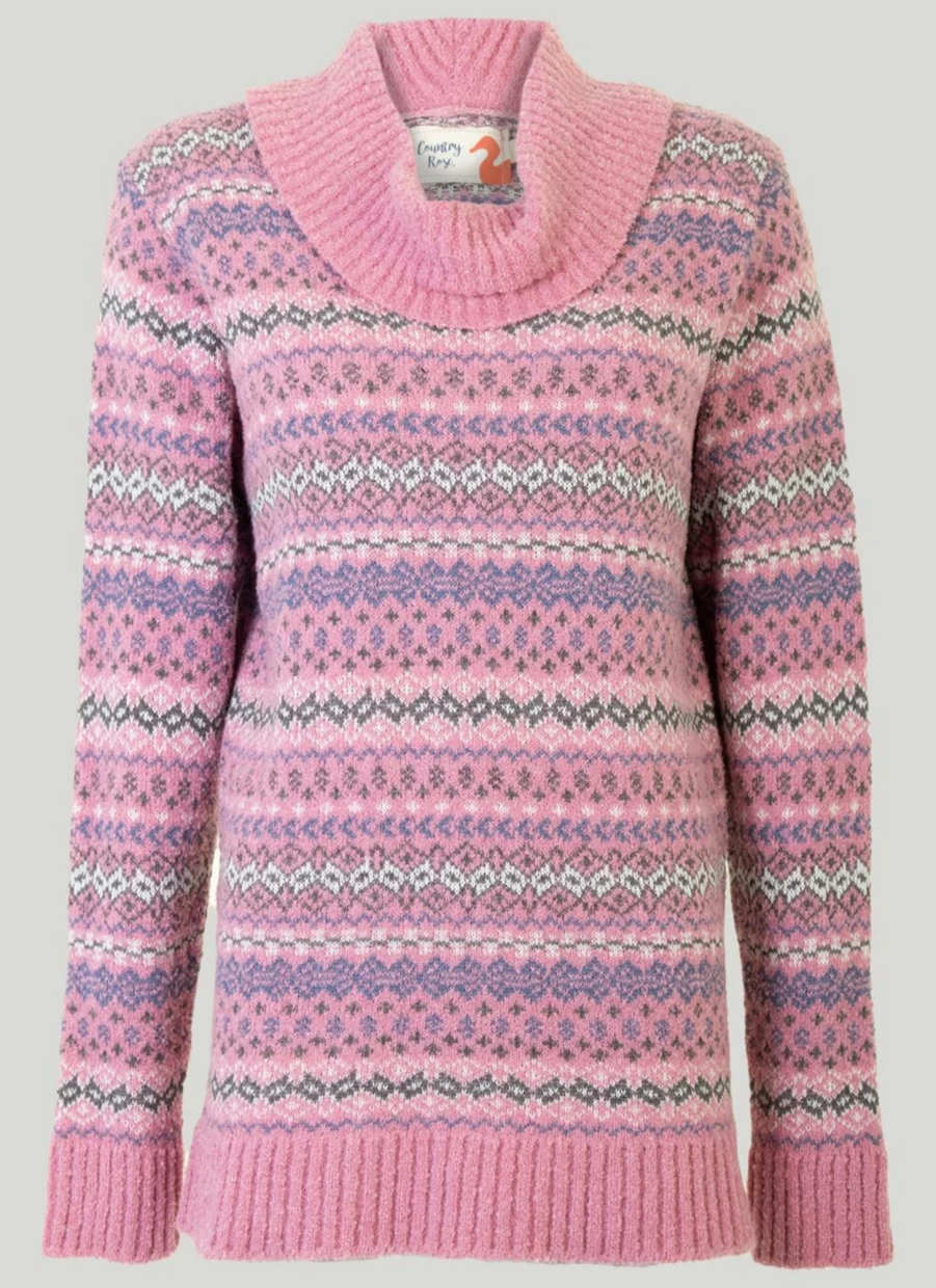 Country Rose Women's Fairisle Knit Cowl Neck Jumper
