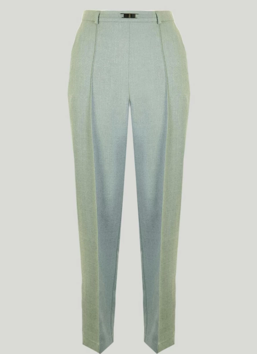 Honor Millburn Women's Green Classic High-Waisted Trousers - Comfortable Stretch Formal Pants for Office & Casual Wear