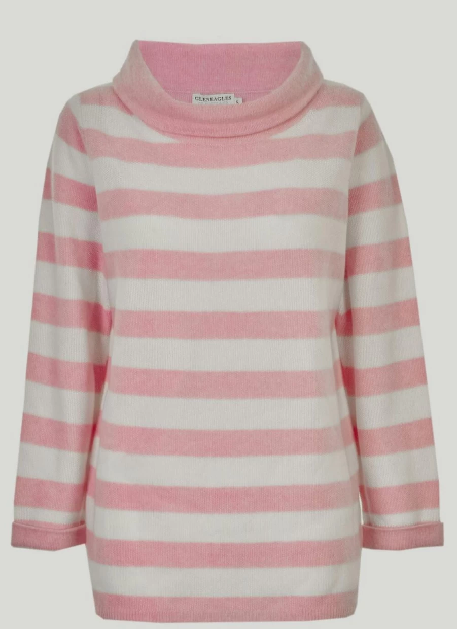 Gleneagles Women's Cashmere Striped Off-Shoulder Jumper Sweater