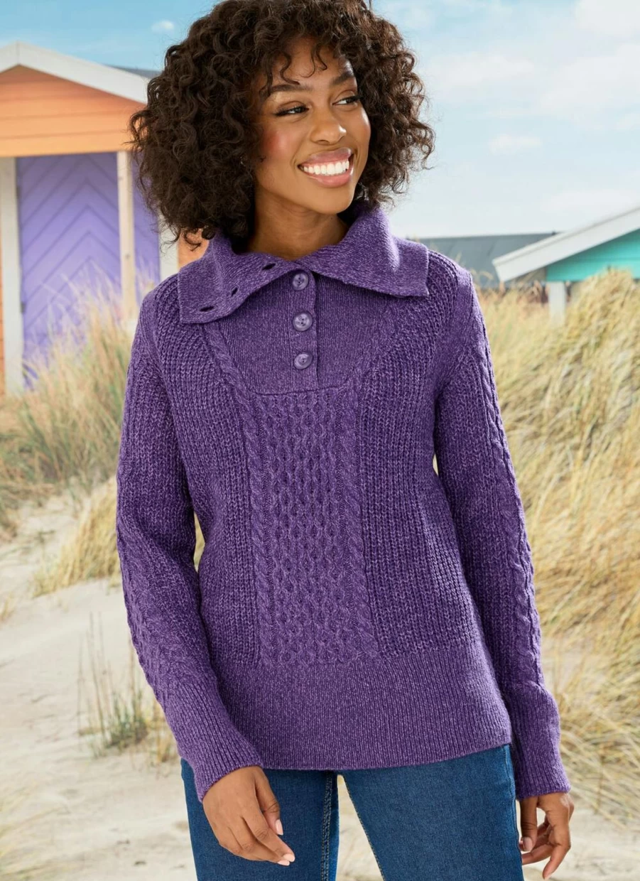 Country Rose Women's Lavender Cable Knit Sweater Soft Wool Pullover Cozy Winter Jumper