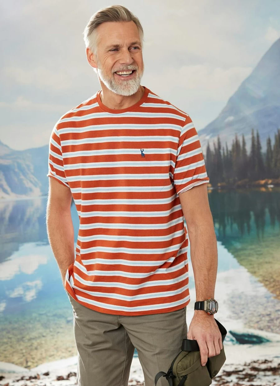PG Field Men's Stripe T-Shirt - Classic Casual Comfort Fit Tee