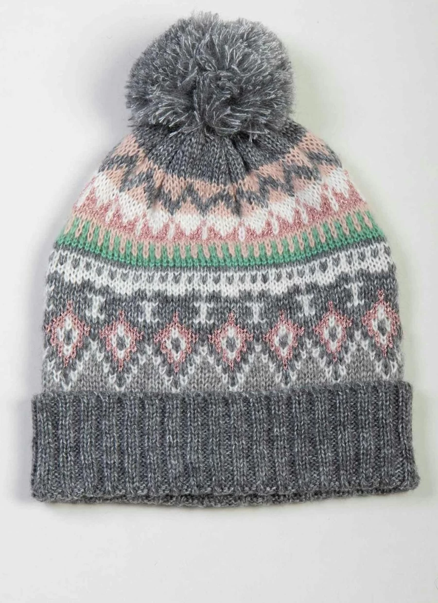 "Isle Women's Sparkle Fair Isle Knit Hat - Winter Beanie with Festive Design"