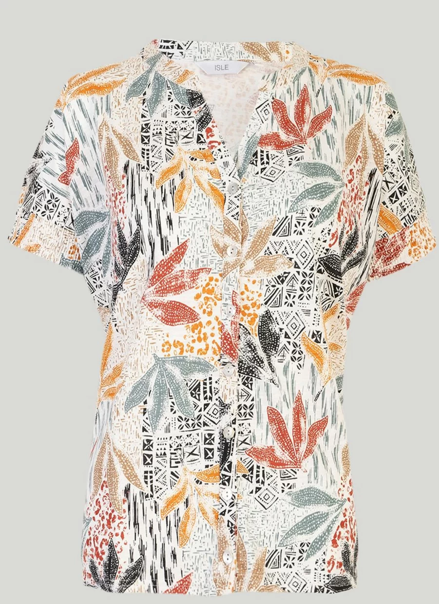 Isle Women's Printed V-Neck T-Shirt - Stylish Casual Top for Everyday Wear