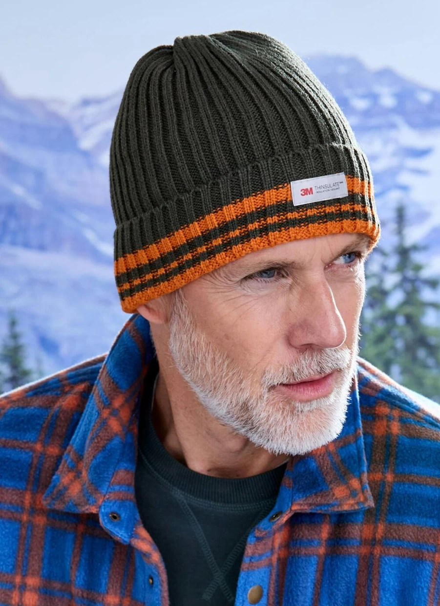 James Pringle Men's Thinsulate Stripe Beanie Hat for Winter Warmth