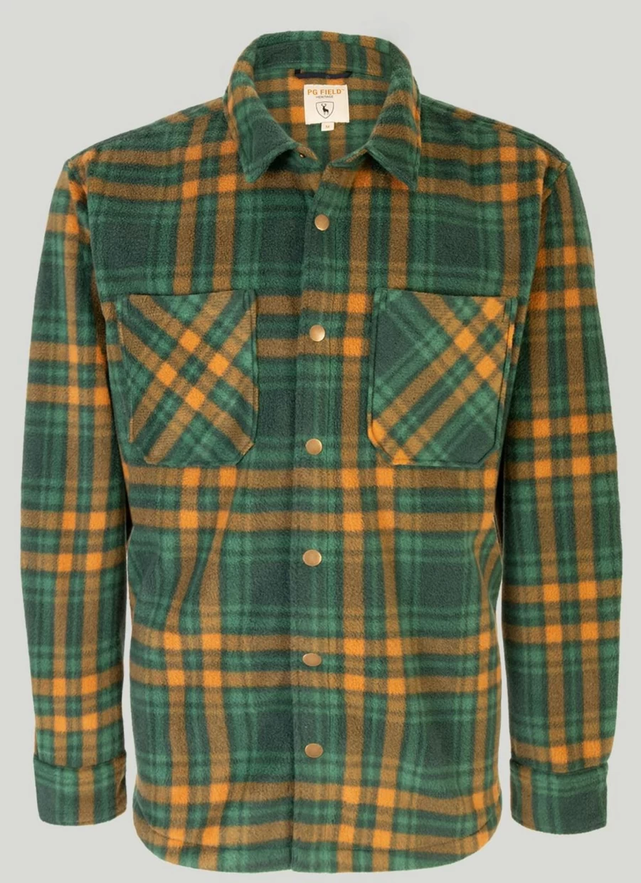 PG Field Men's Fleece Checkered Shirt - Soft Plaid Flannel Top for Casual Wear