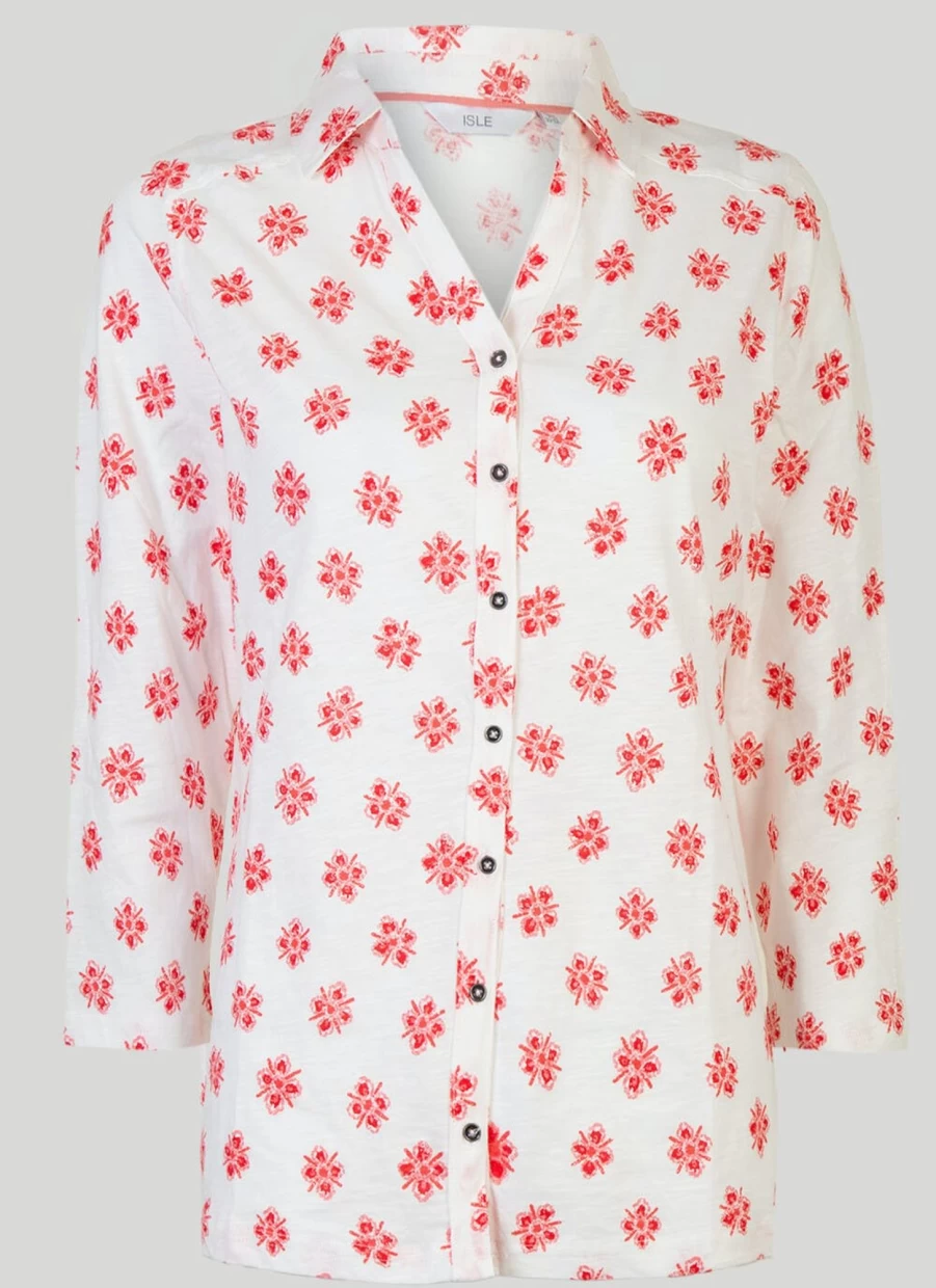 "Isle Women's Print Button Through Top Blouse – Stylish & Comfortable"