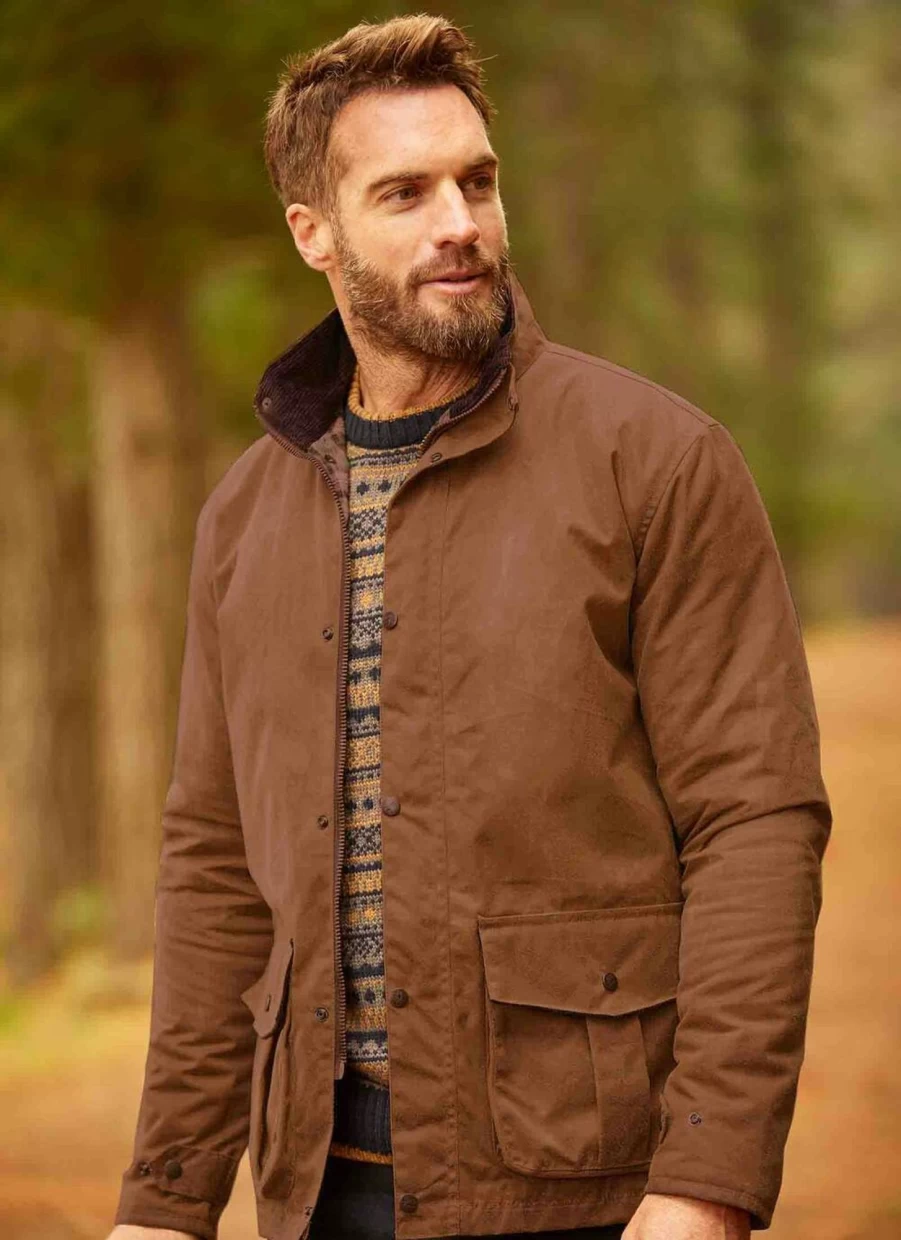 PG FIELD Men's Waxed Padded Jacket - Waterproof Winter Coat for Outdoor Activities