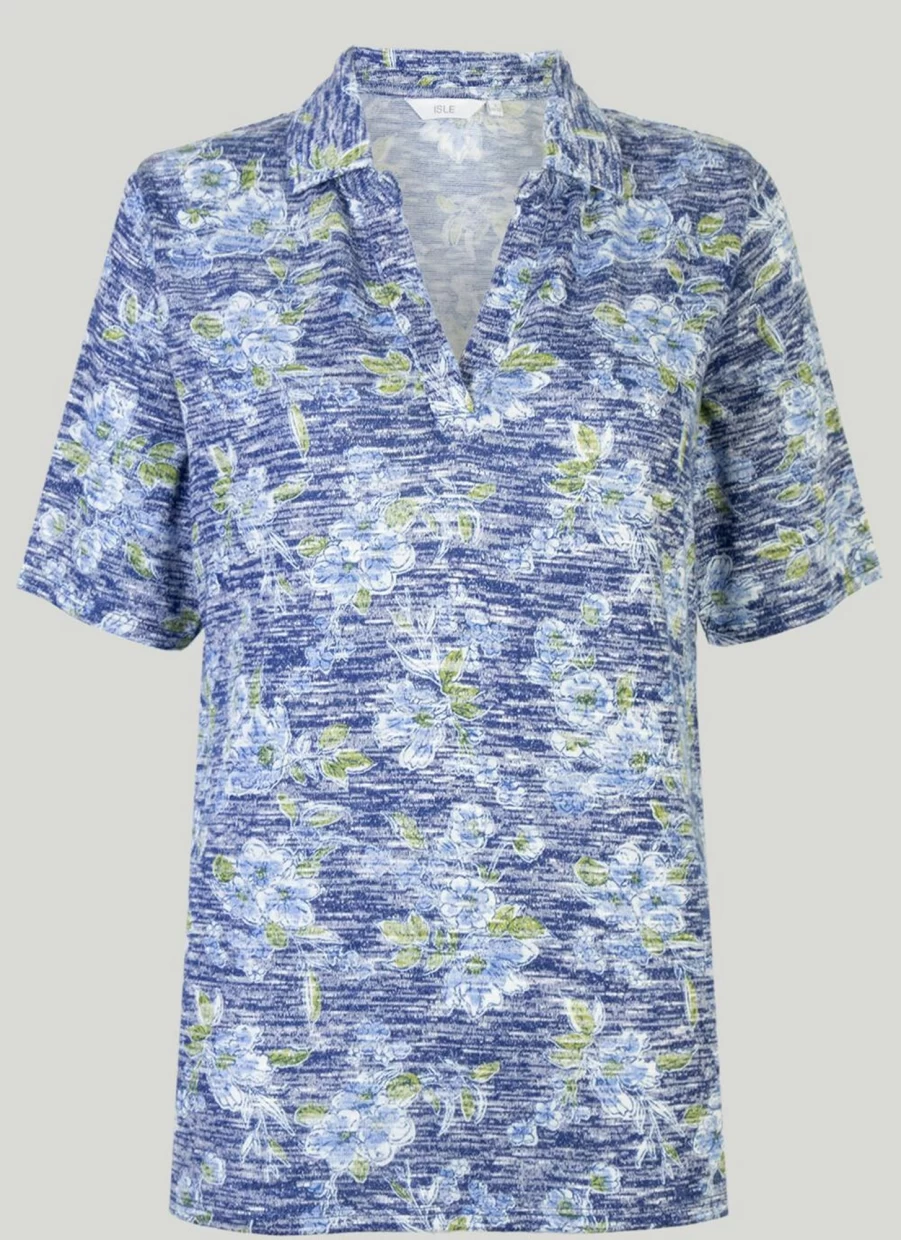 Isle Women's Printed Polo Shirt - Stylish Casual Top for Women