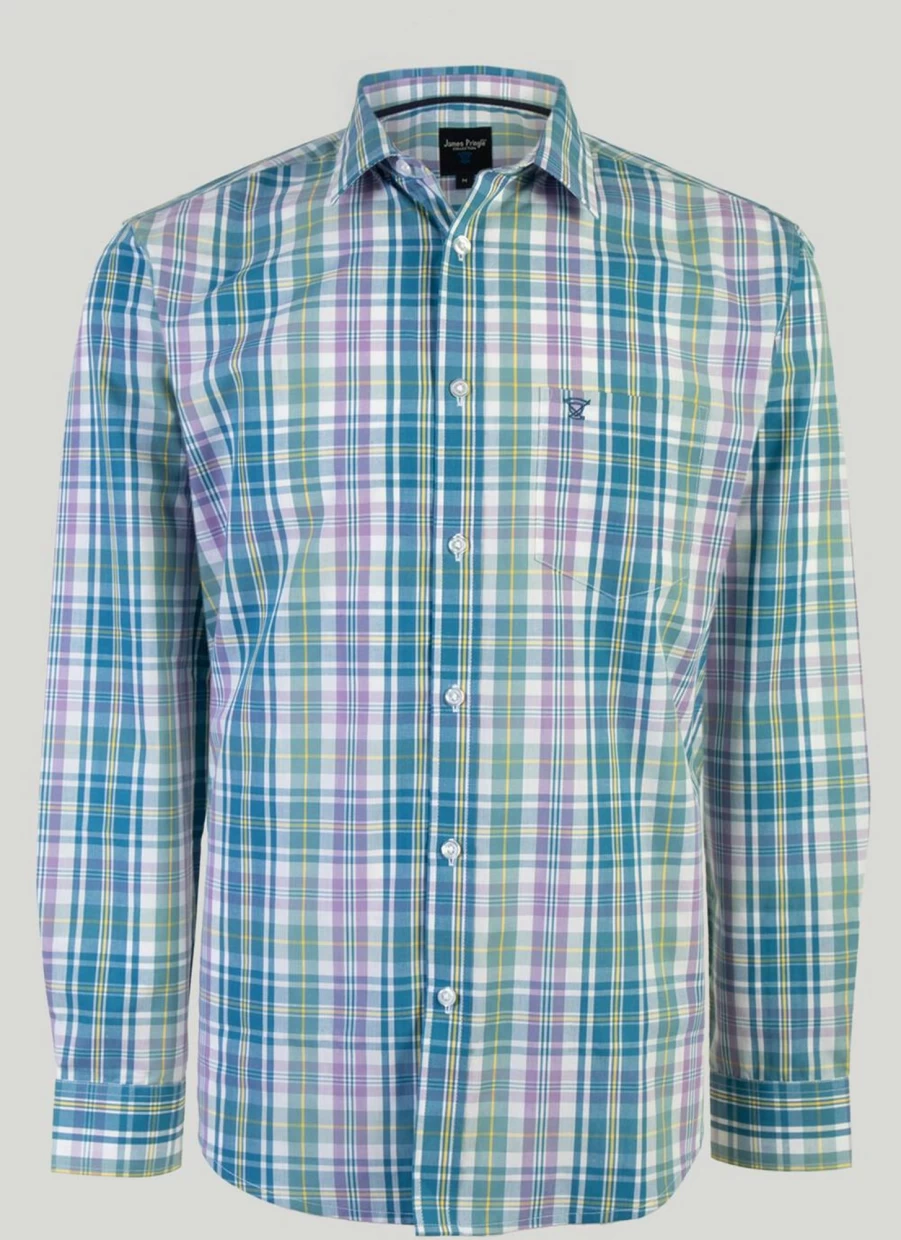 James Pringle Men's Long Sleeve Check Shirt - Classic Plaid Button-Up for Men