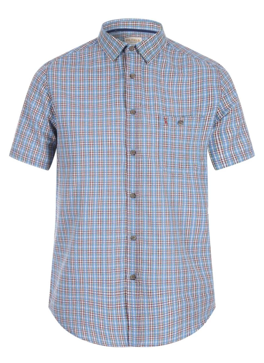 PG FIELD Men's Seersucker Check Shirt - Classic Casual Summer Style