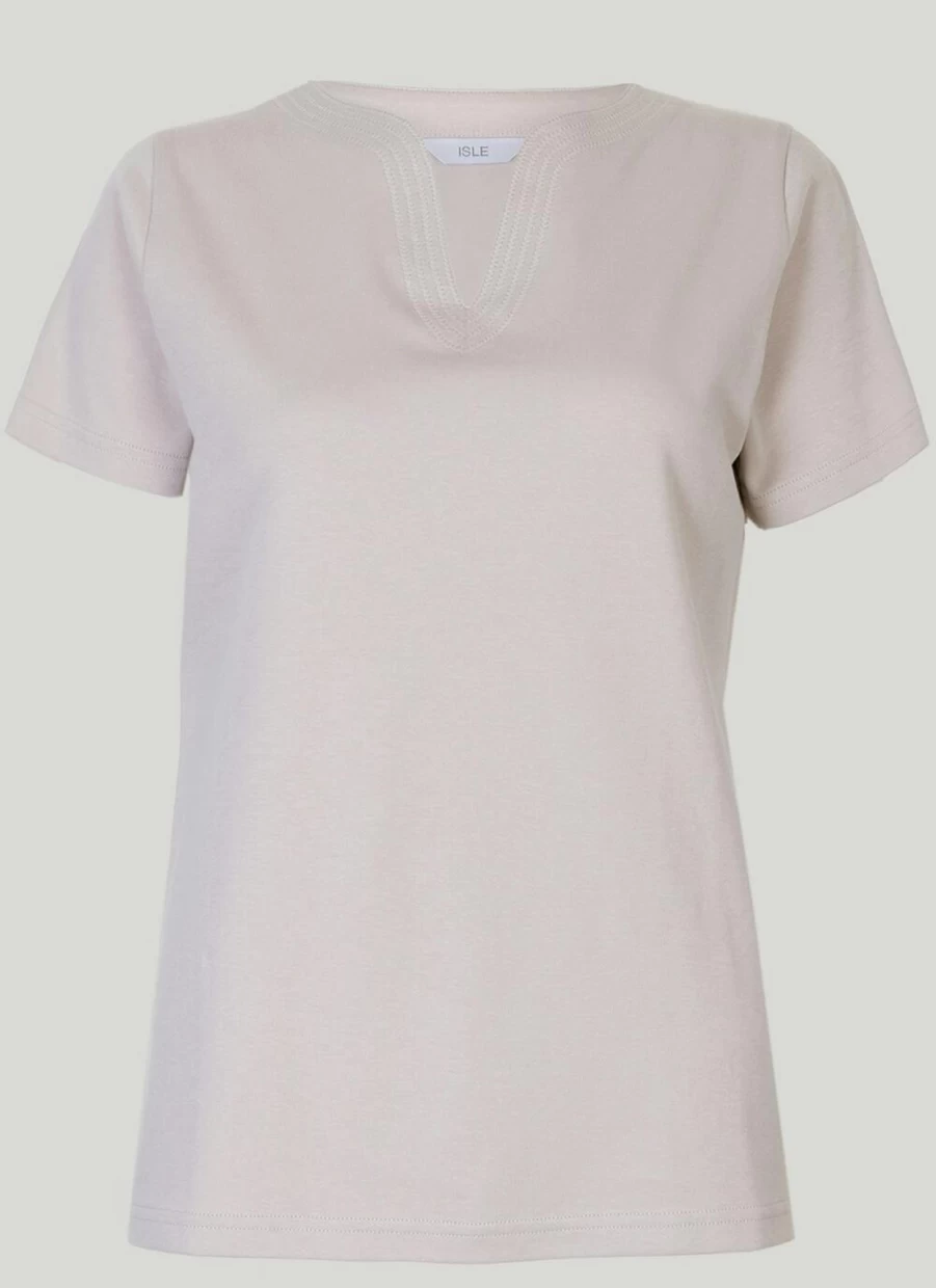 "Isle Women's Notch Neck T-Shirt - Stylish Casual Top for Everyday Wear"