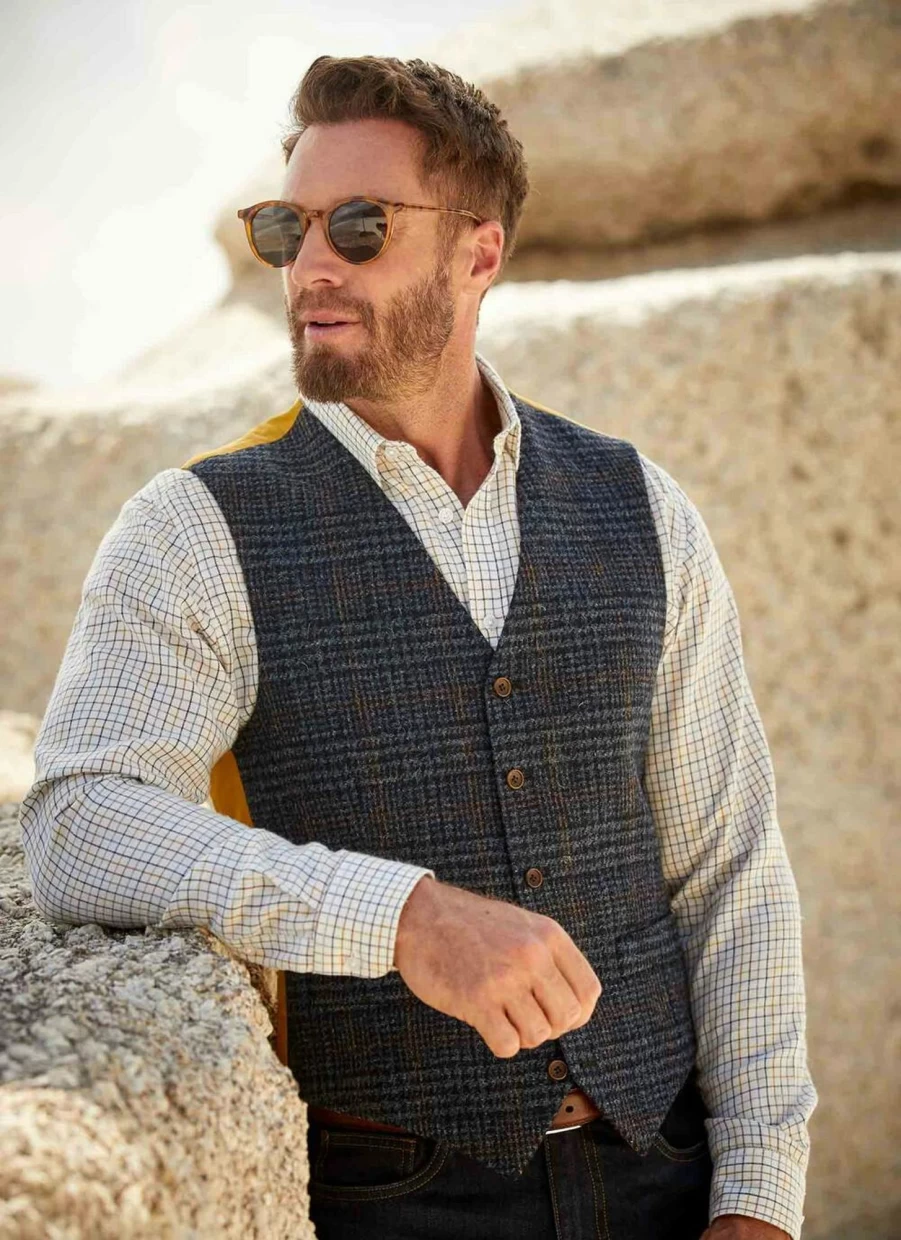 Harris Tweed Men's Waistcoat - Classic Dark Grey Vest for Formal Wear