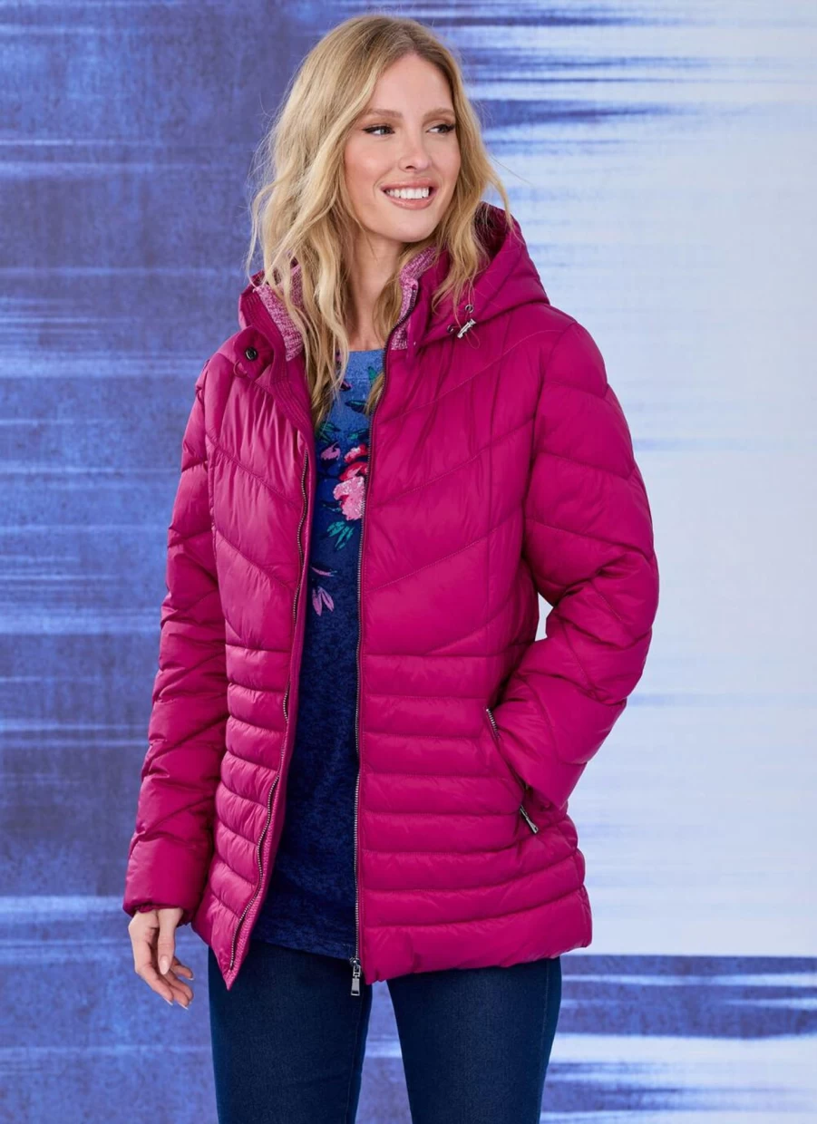 Isle Women's Cerise Padded Hooded Jacket - Warm Winter Coat with Zip Closure