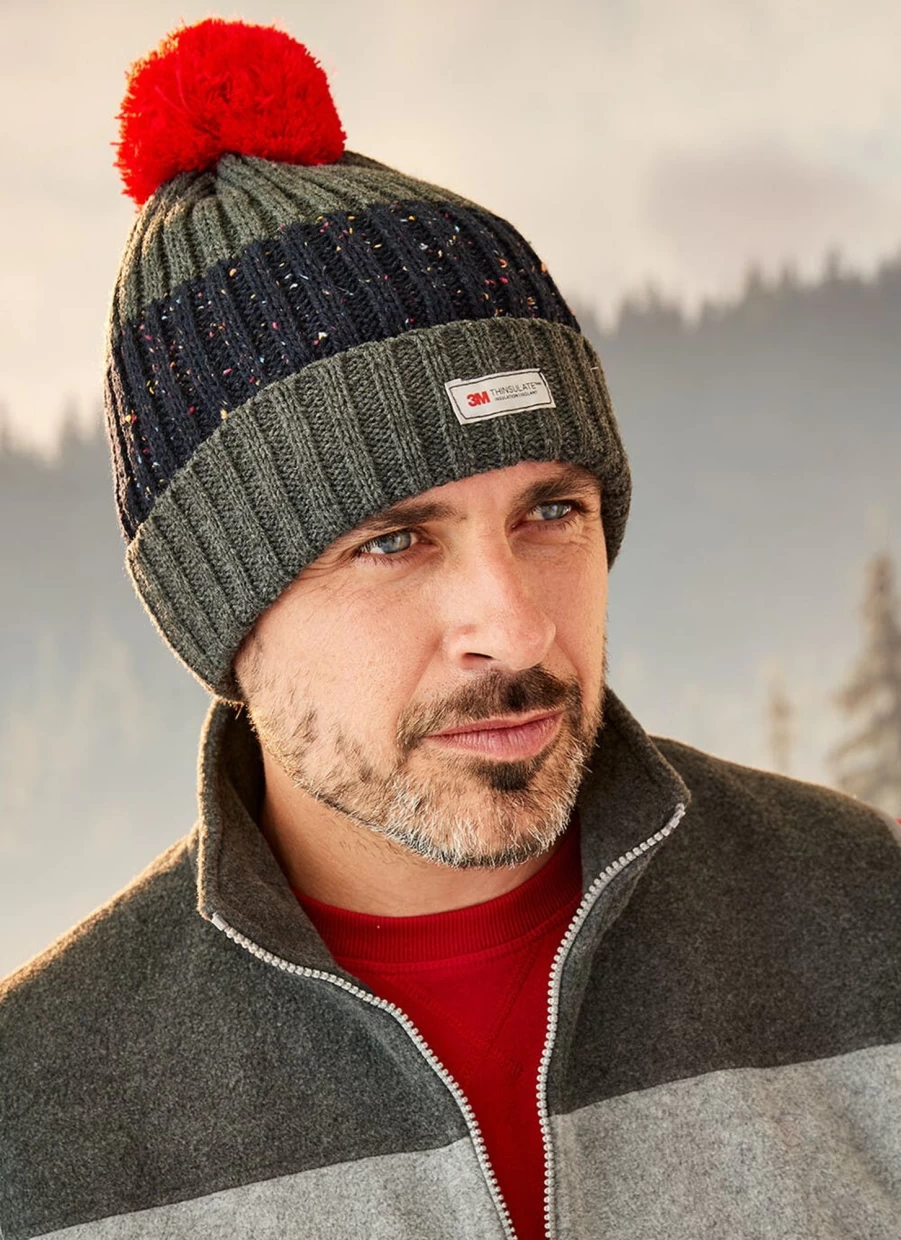James Pringle Men's Pom Pom Ribbed Knit Hat - Winter Beanie for Men