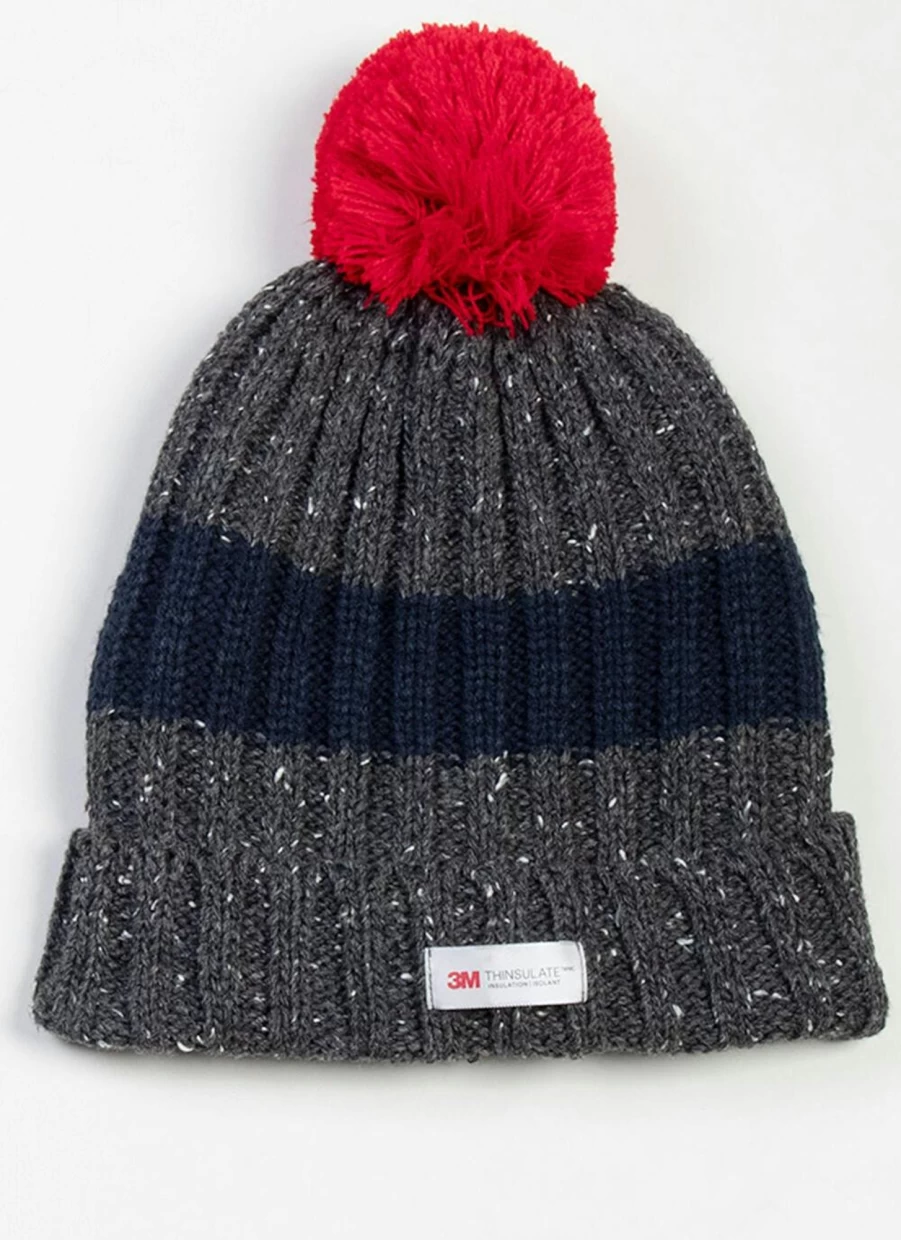 James Pringle Men's Pom Pom Ribbed Knit Hat - Winter Beanie for Men