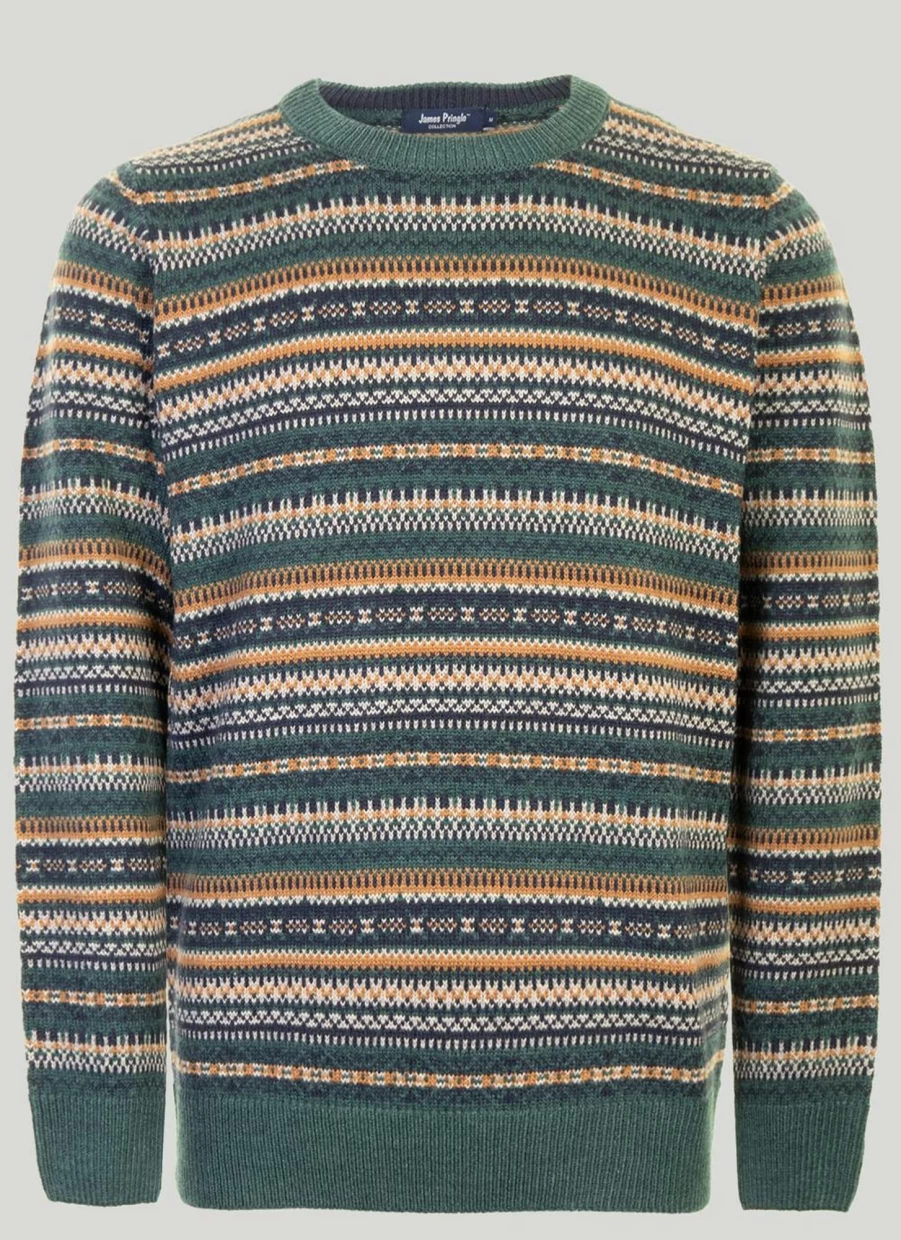 James Pringle Men's Jacquard Knit Jumper - Premium Wool Blend Cable Pattern Sweater