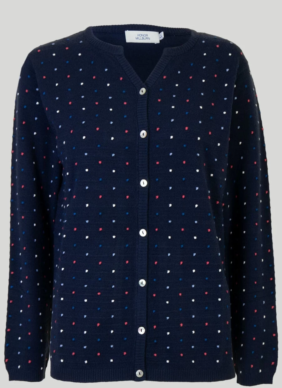 Honor Millburn Women's Spot Jacquard Knit Cardigan - Elegant Lace Pattern Open Front Sweater